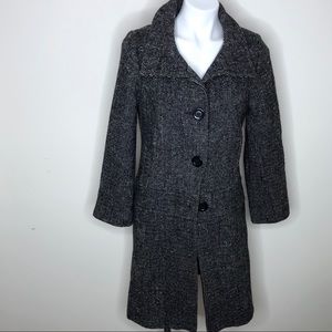 H&M Black White Wool Blend Tweed Trench Coat 12